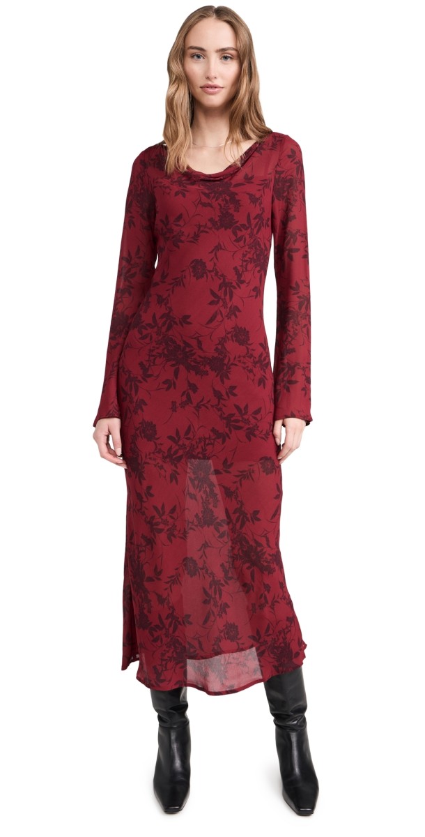WAYF Cowl Neck Maxi Dress Oxblood Shadow