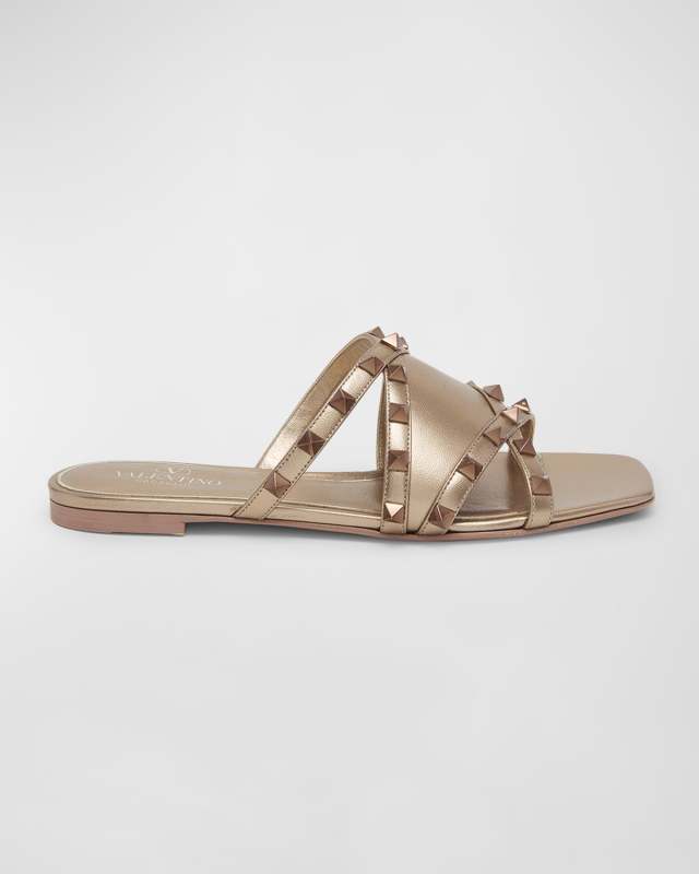 Rockstud Metallic Flat Slide Sandals