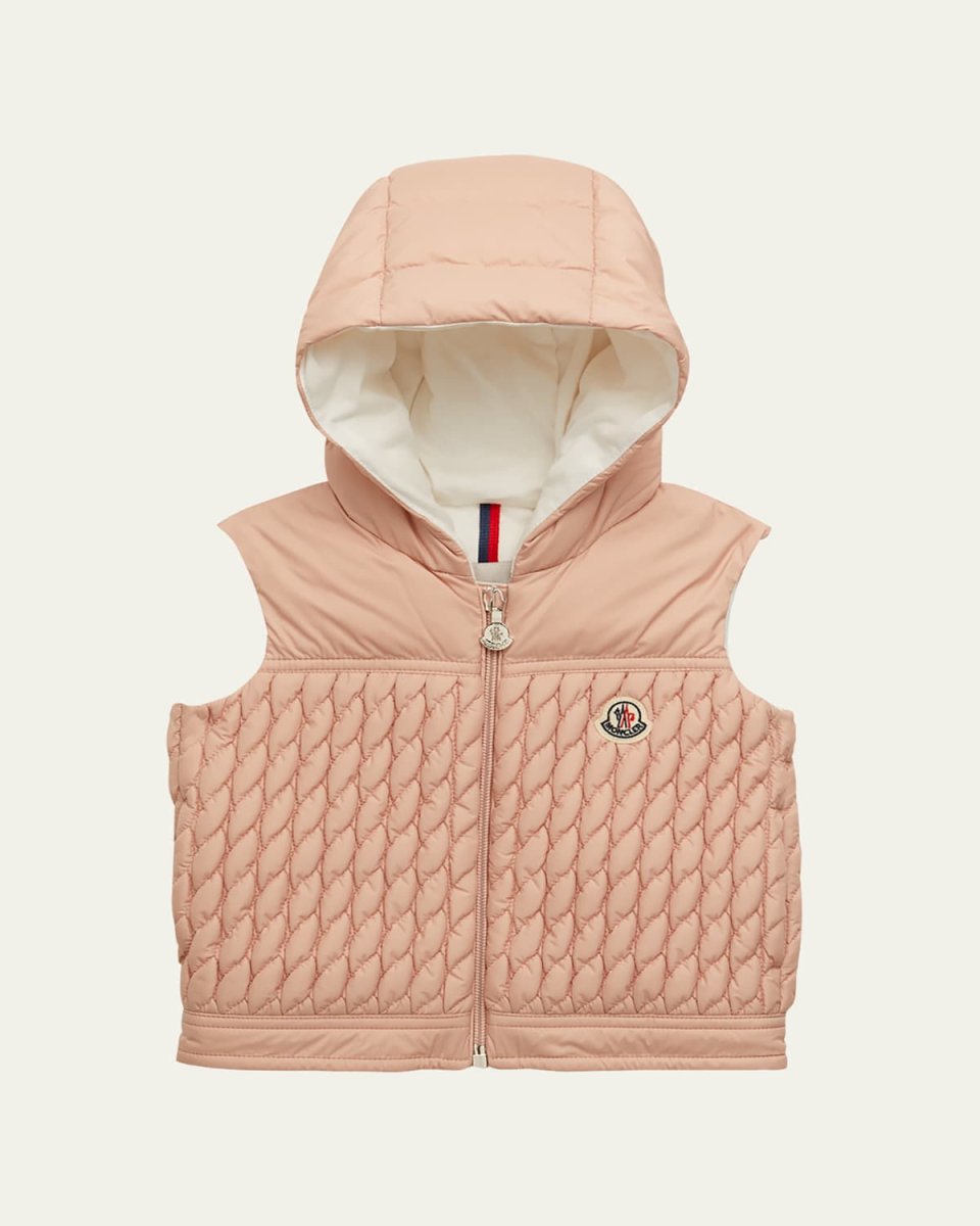 Girl's Solid Braided Quilt Hooded Vest, Size 12M-