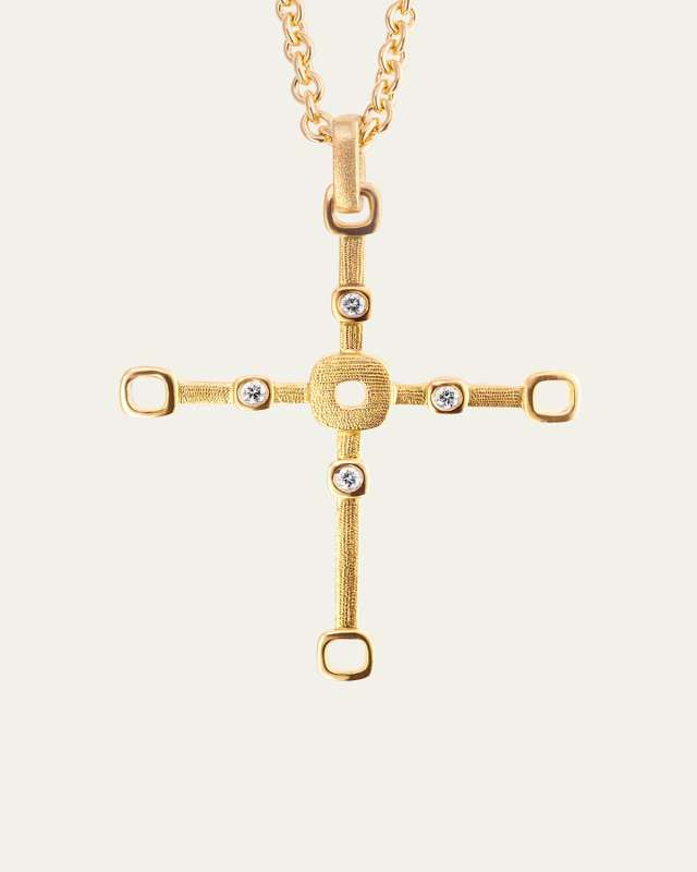 18K Gold Box Cross Pendant with Diamonds