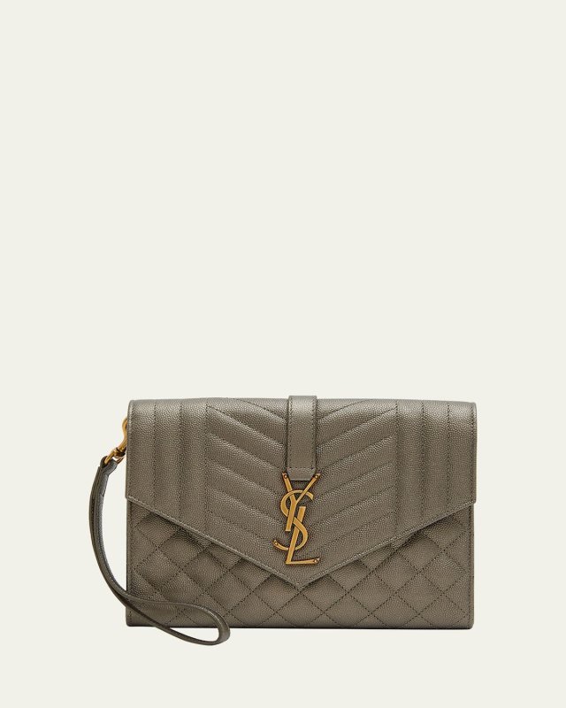 YSL Flap Quilted Leather Clutch Bag