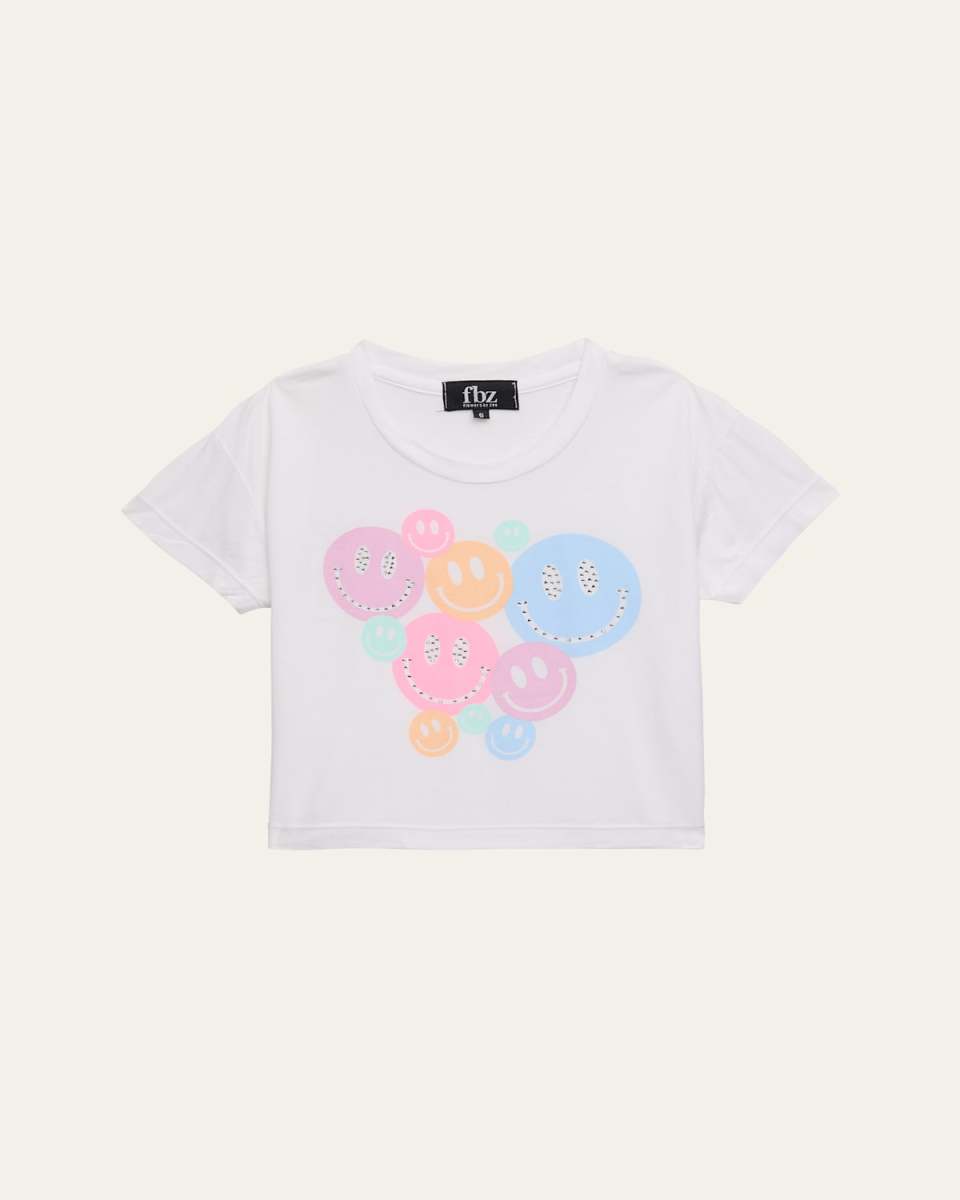 Girl's Multicolor Happy Face T-Shirt, Size 4-6