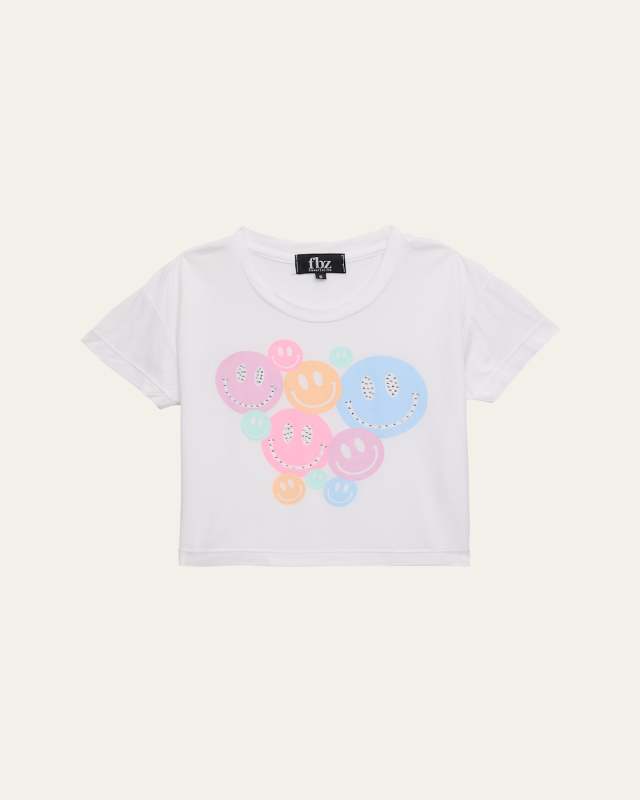 Girl's Multicolor Happy Face T-Shirt, Size 4-6