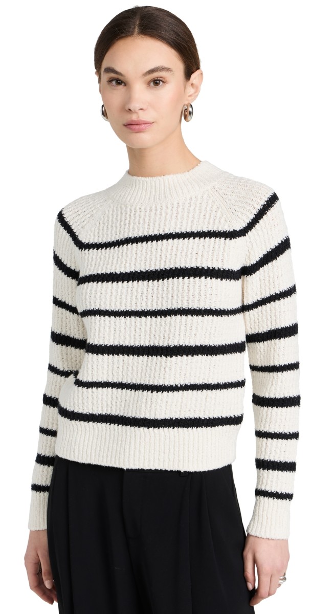 Vince Ribbed Stripe Pullover Pampas/Black