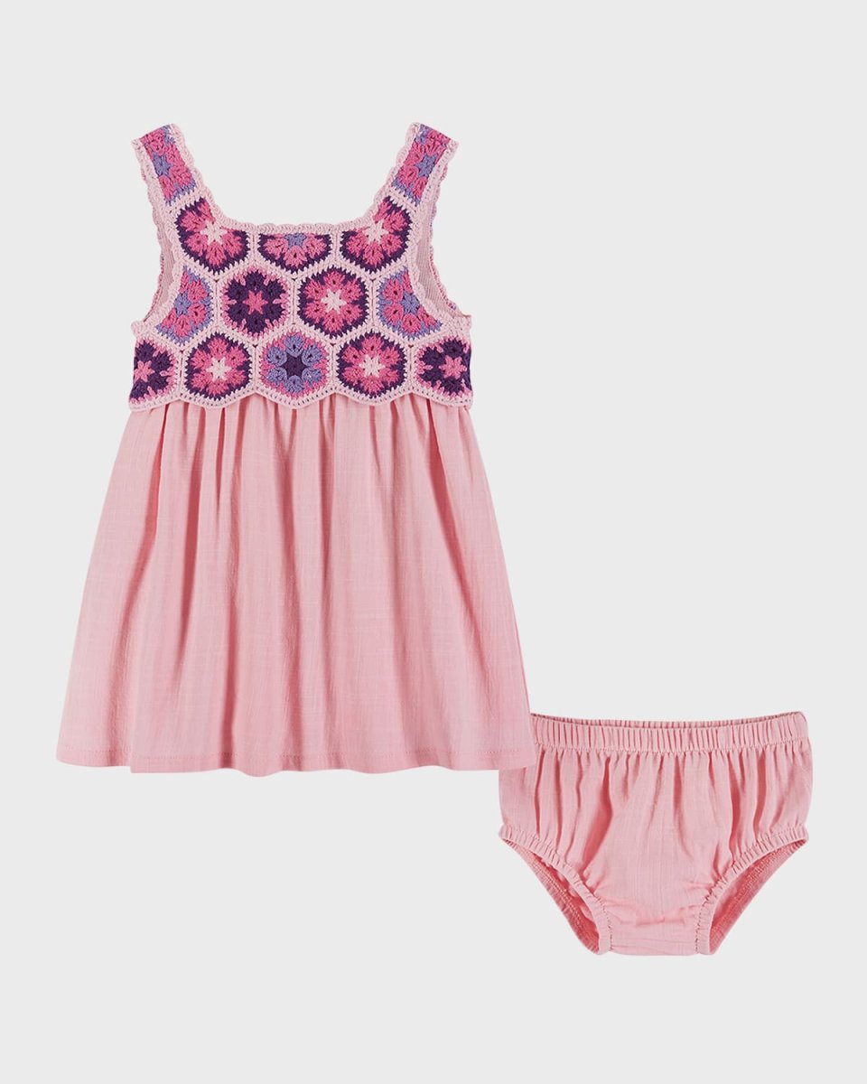 Girl's Floral Crotchet Combo Dress W/ Bloomers, Size Newborn-24