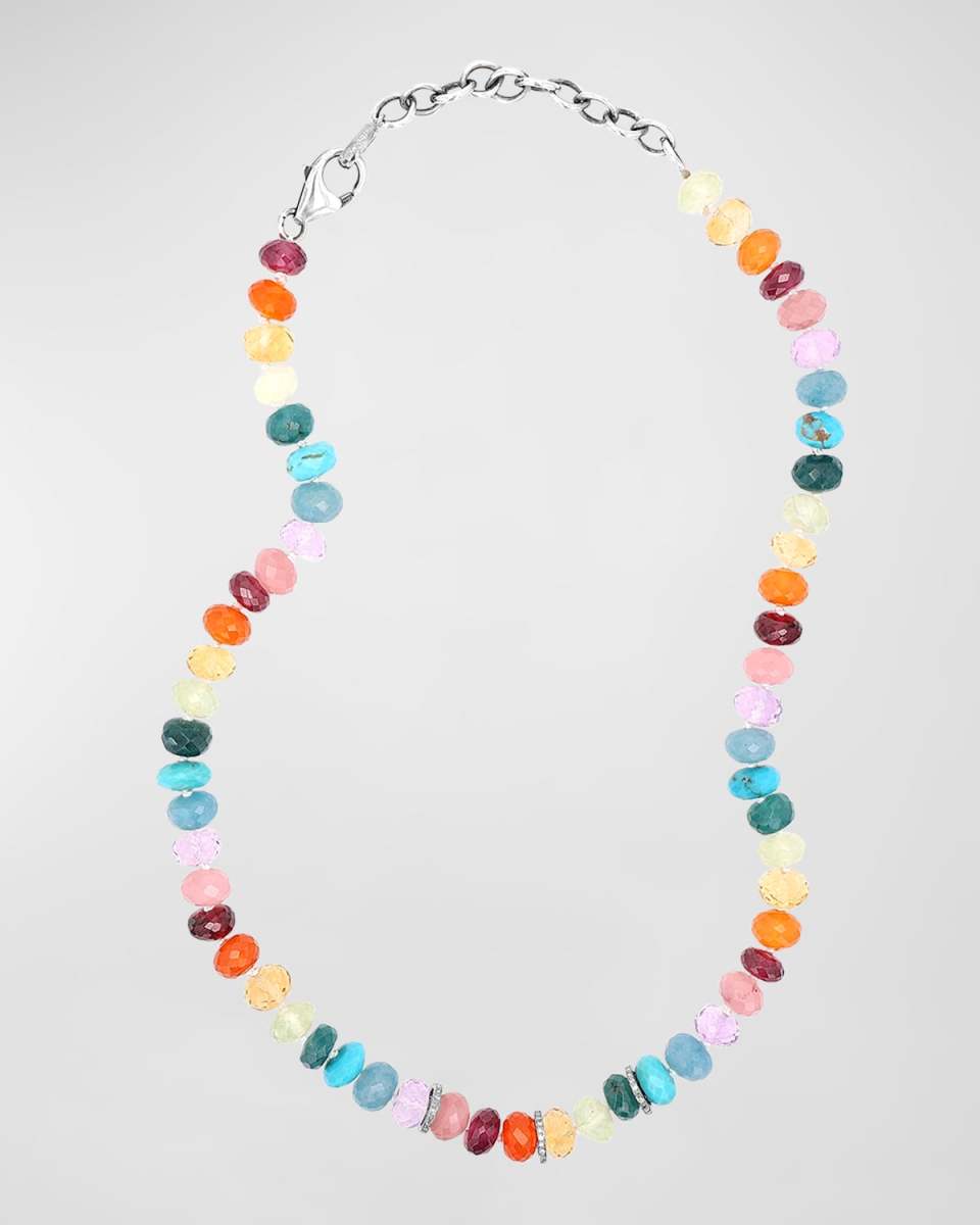 Diamond Rondelle and Mixed Stone Bead Necklace