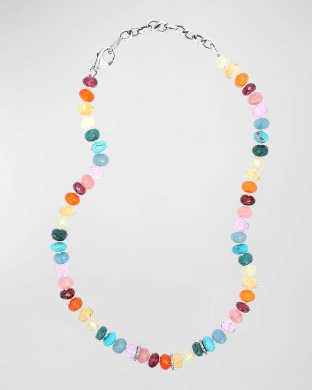 Diamond Rondelle and Mixed Stone Bead Necklace