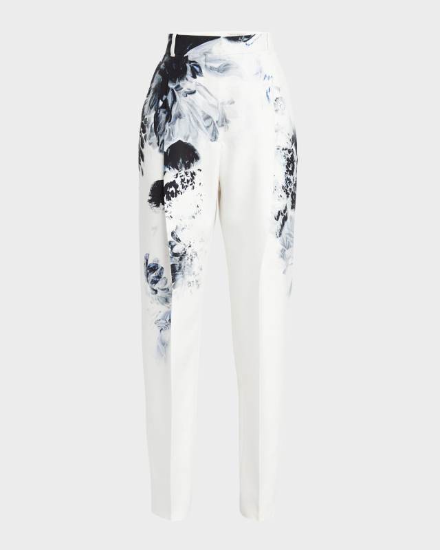 Chiaro-Print High-Rise Pleated Straight-Leg Ankle Trousers