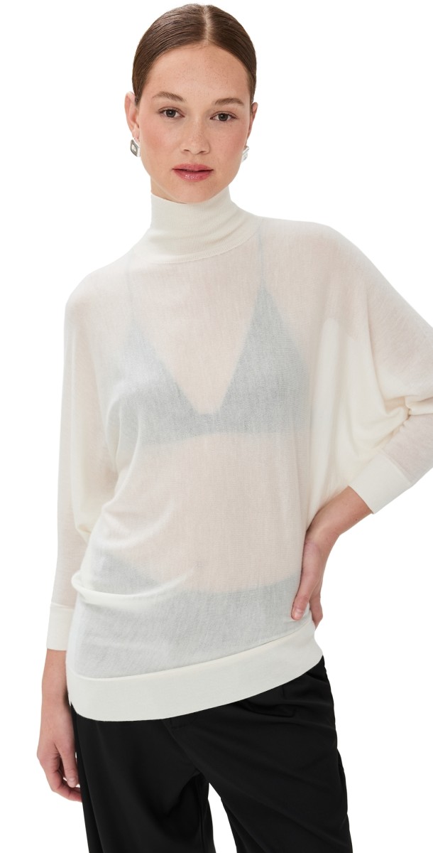 CO Asymmetrical Short Sleeve Knit Sweater Ivory