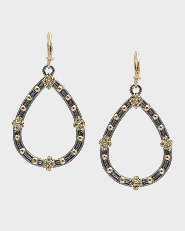 Old World Champagne Diamond Open Pear Earrings, 30mm