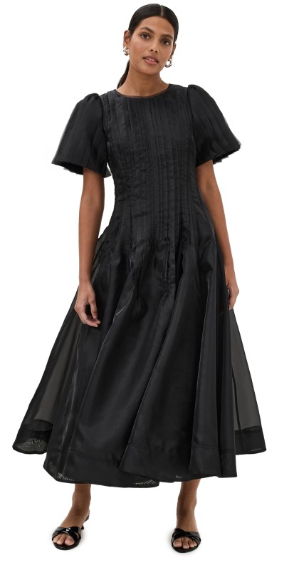 Aje Nova Pleated Midi Dress Black
