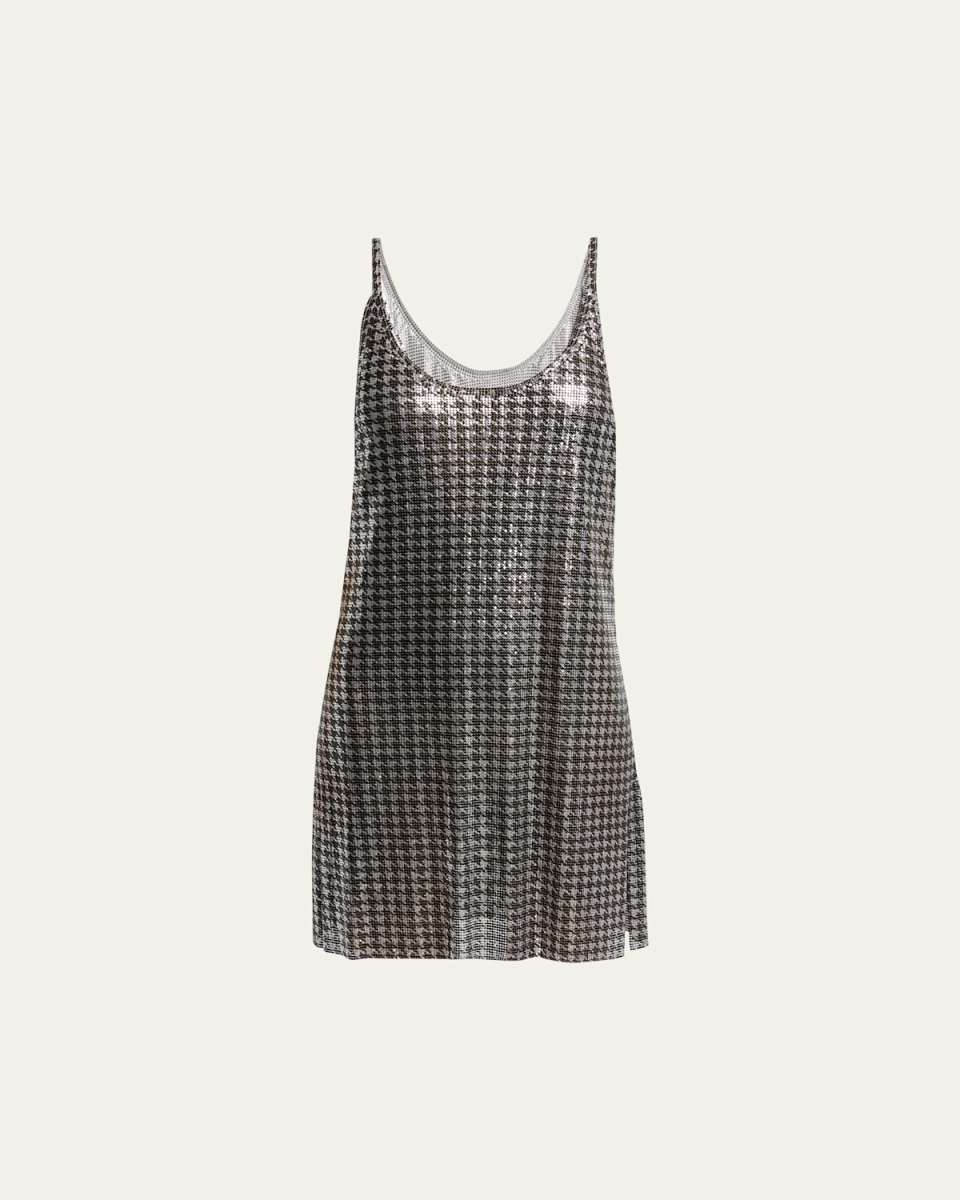 Chainmail Houndstooth Print Mini Dress