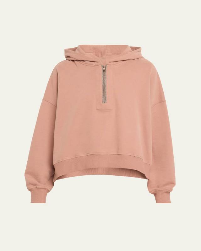 Cotton Jersey Zip- Up Hoodie with Monili Trim
