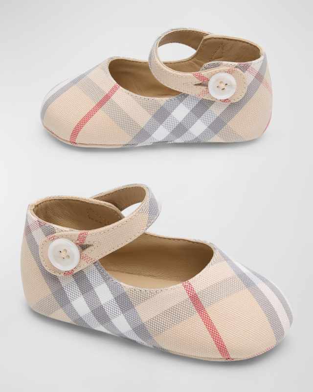 Girl's Taylor Check-Print Leather Mary Jane Flats, 3M-3