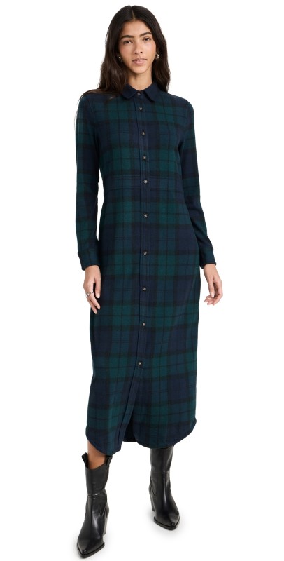 Faherty Legend Sweater Maxi Dress Blackwatch Plaid