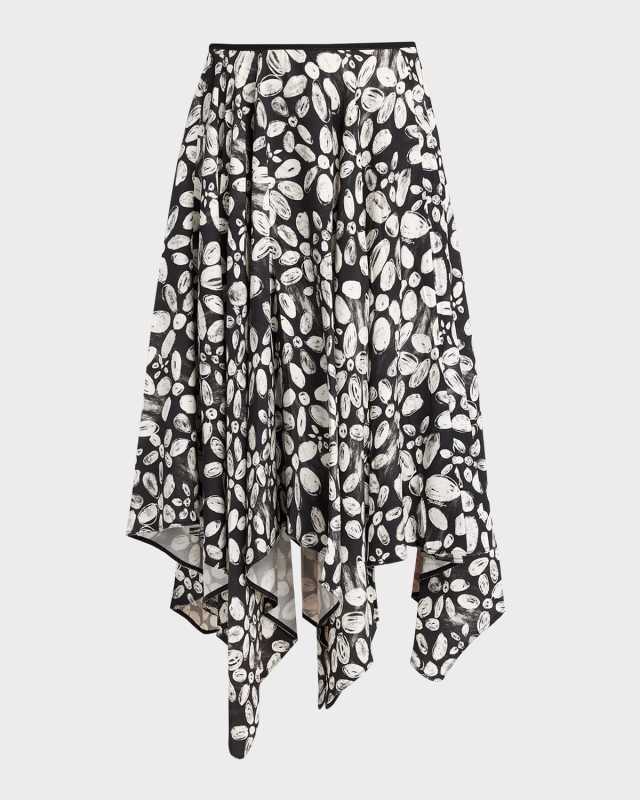 Flower-Print Handkerchief Midi Skirt