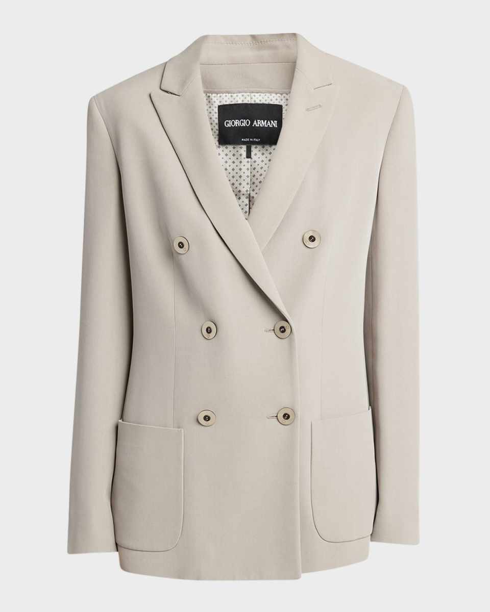 Washed Silk Double-Breasted Blazer Jacket