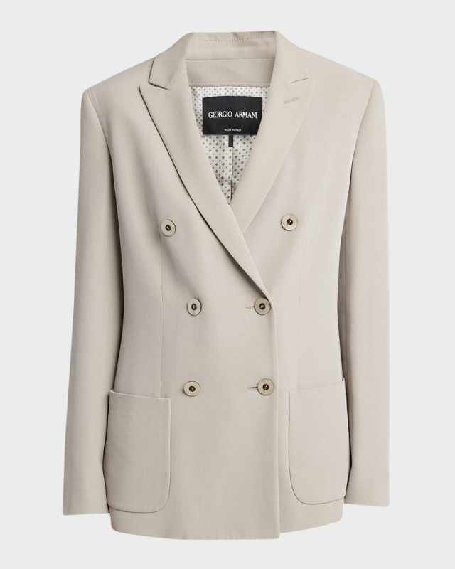 Washed Silk Double-Breasted Blazer Jacket