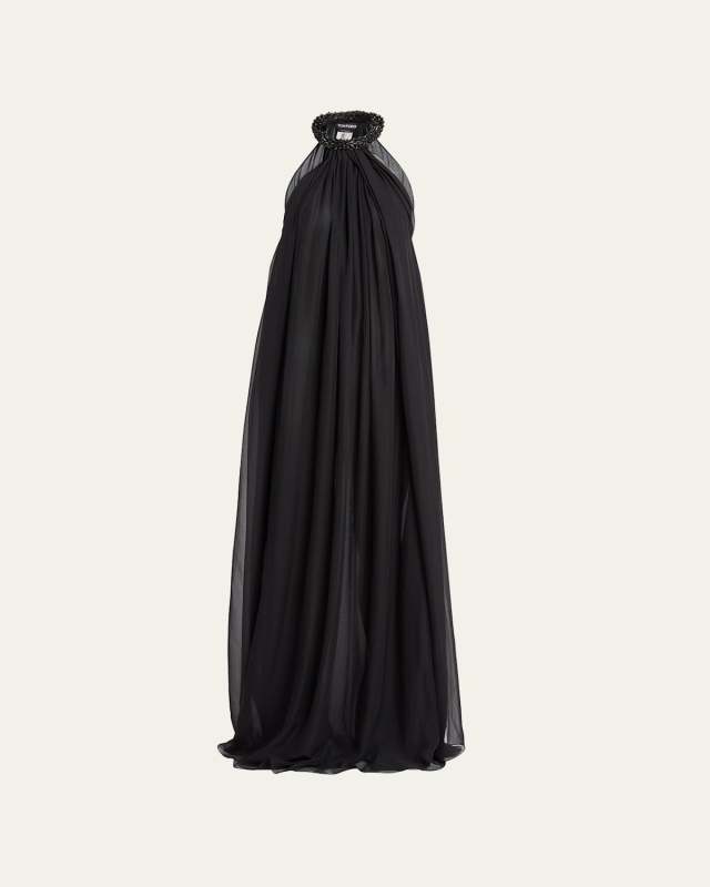 Embellished Halterneck Chiffon Gown