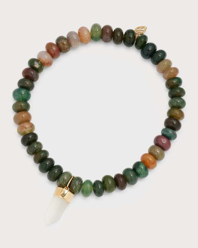 Evil Eye Short Stone Point on Indian Agate Smooth Rondelle Bracelet