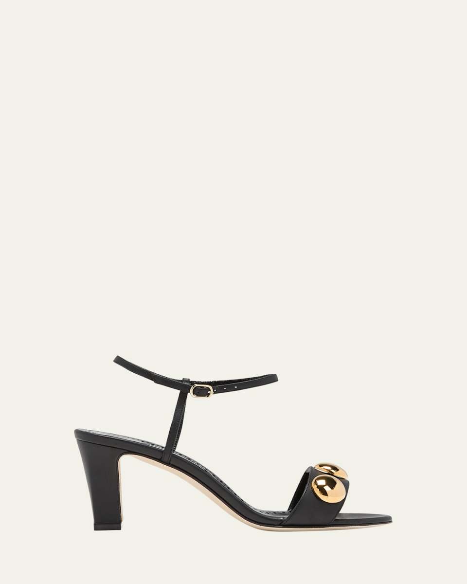 Leather Dome Stud Ankle-Strap Sandals