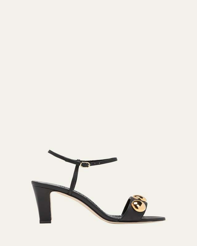 Leather Dome Stud Ankle-Strap Sandals