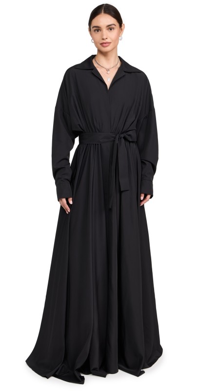 Norma Kamali Super Oversized Flared Boyfriend Neck Shirt Dress Black