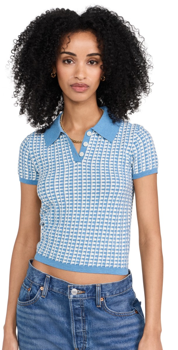 Guest in Residence Gingham Shrunken Polo Denim Blue/Cream