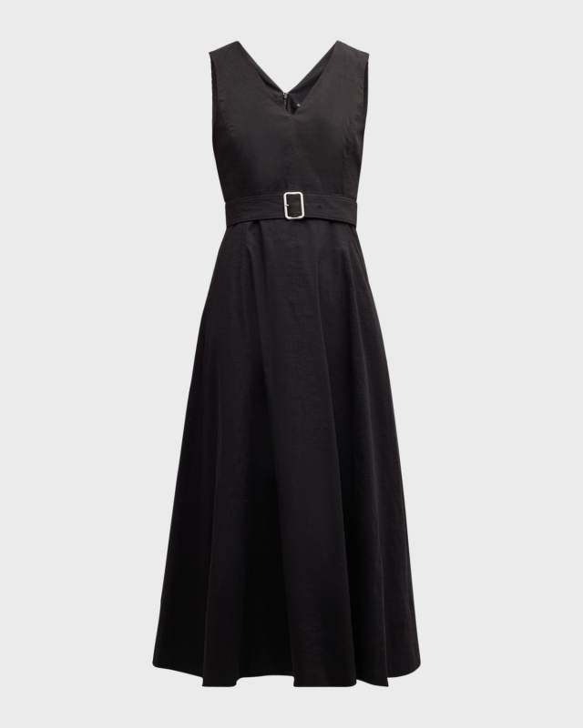 V-Neck Sleeveless Belted Midi Dress