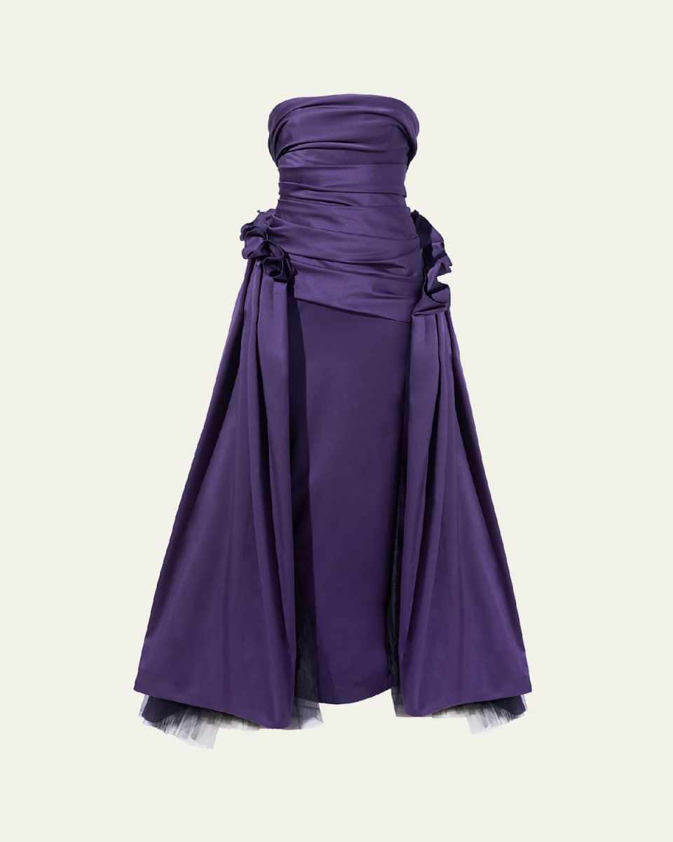 Draped Strapless Column Gown With Gathered Overskirt