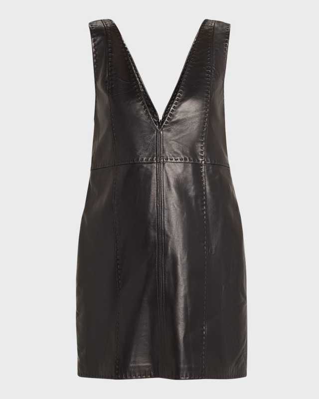 Marta Leather Mini Pinafore Dress