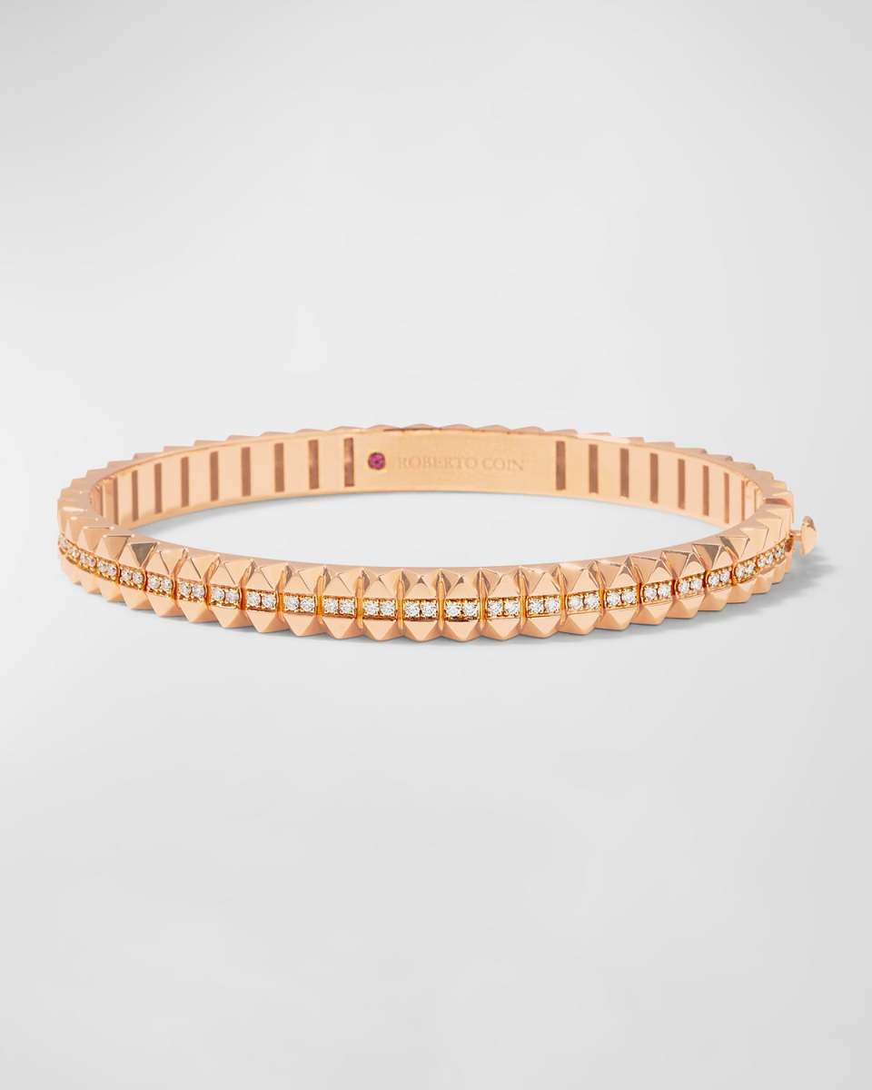 Rock and Diamonds 18k Rose Gold Diamond Bangle Bracelet, 48x58mm