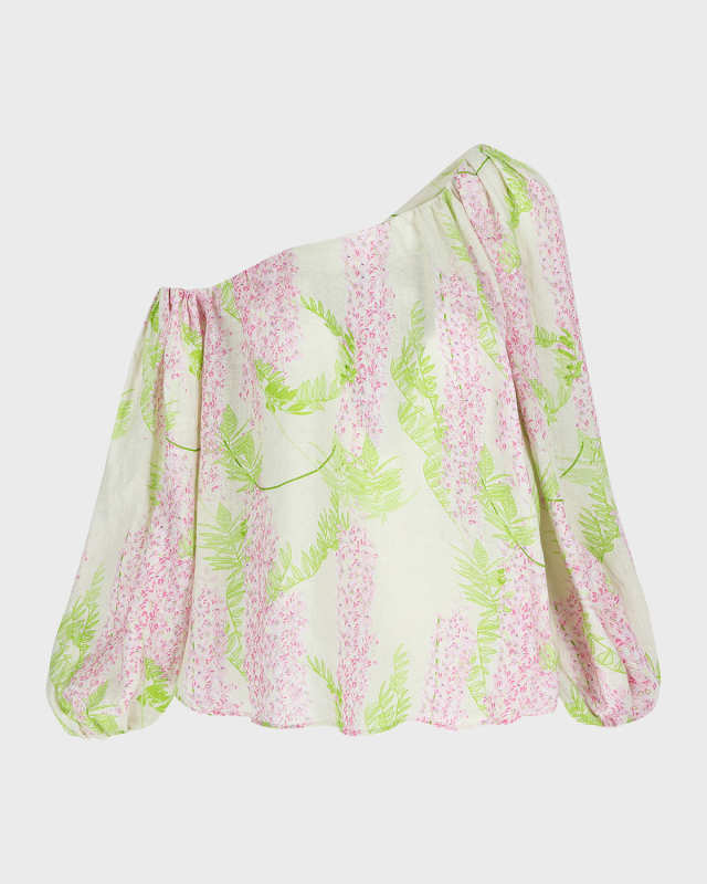 Raquel Floral-Print Off-The-Shoulder Linen Top