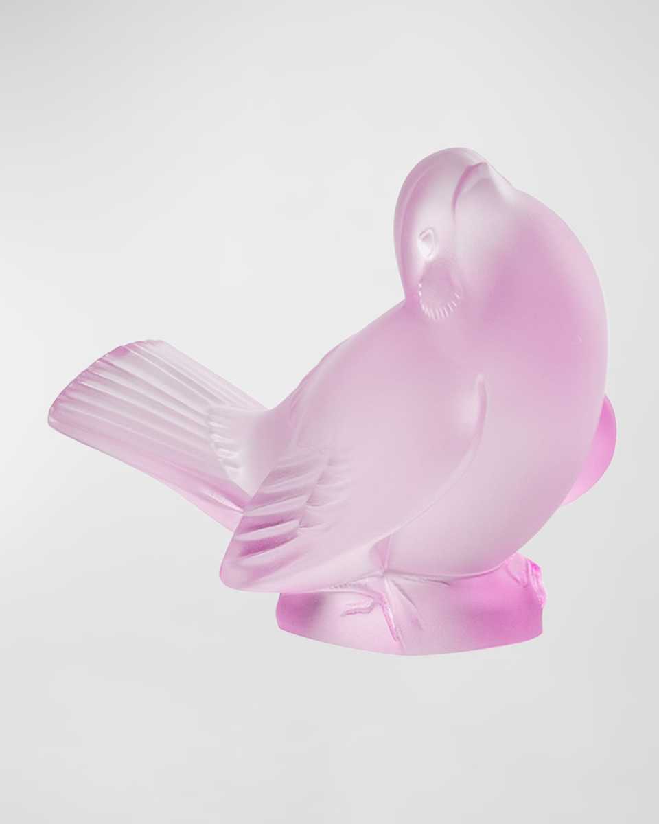 Sparrow with Head Up Crystal Figure, Pink Luster