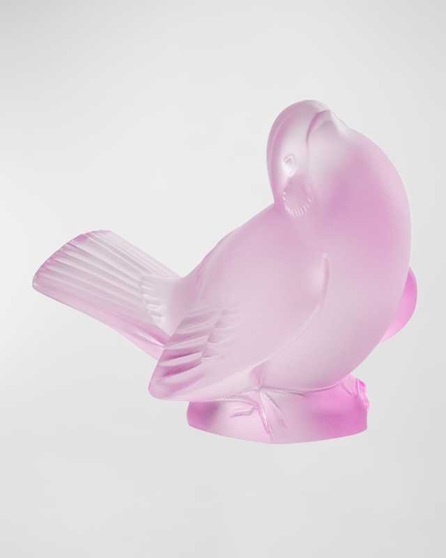 Sparrow with Head Up Crystal Figure, Pink Luster