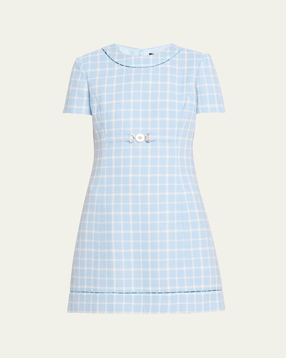 Checked Wool Crepe Mini Dress