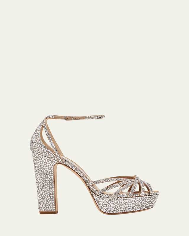 Isra Crystal Ankle-Strap Platform Sandals