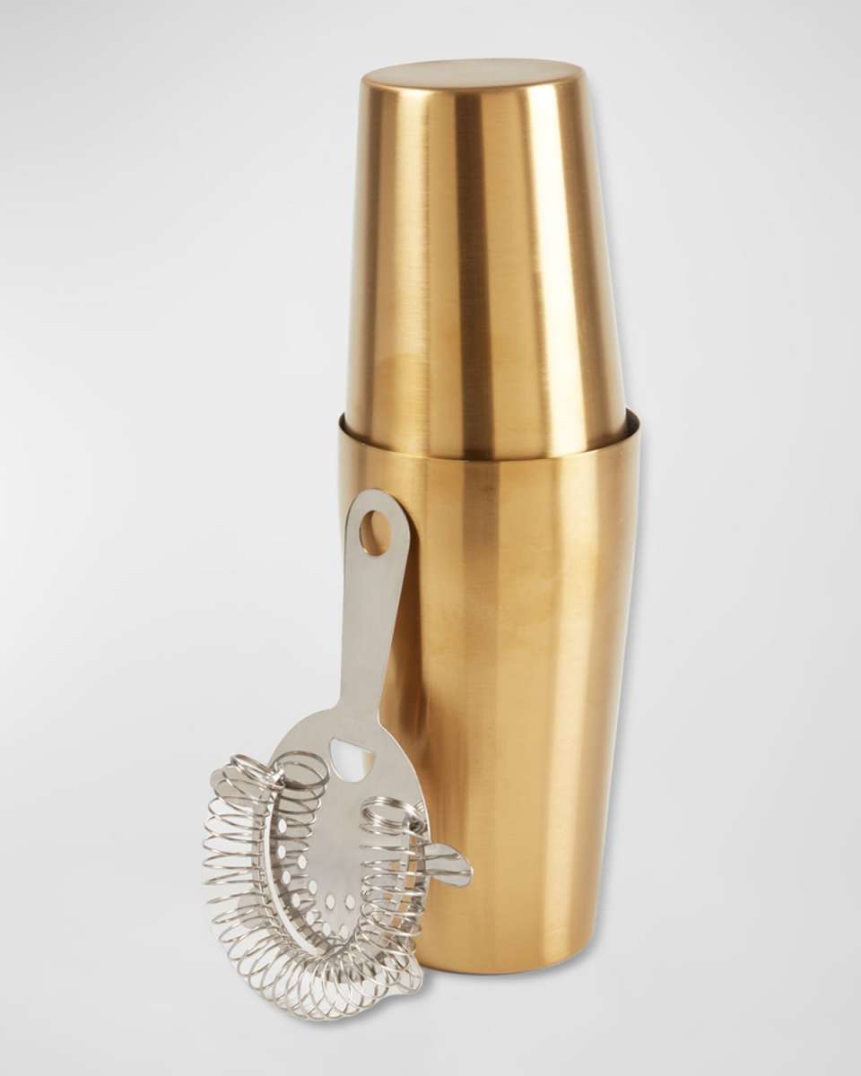Boston Brushed Gold-Tone Cocktail Shaker With Strainer
