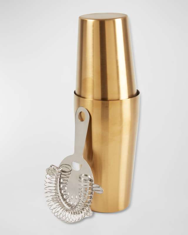 Boston Brushed Gold-Tone Cocktail Shaker With Strainer