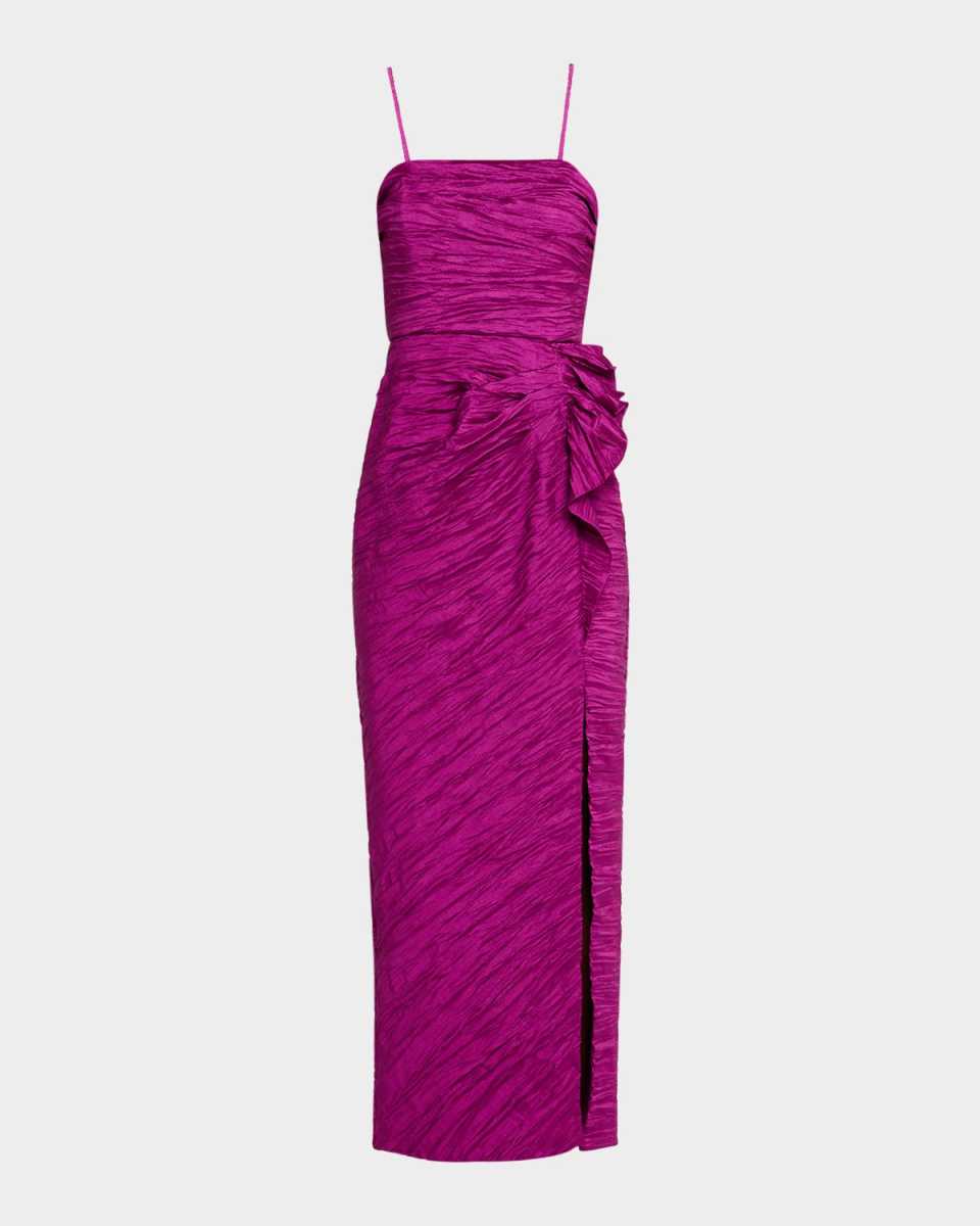 Square-Neck Crushed Taffeta Maxi Dress