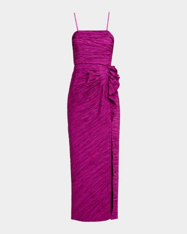 Square-Neck Crushed Taffeta Maxi Dress