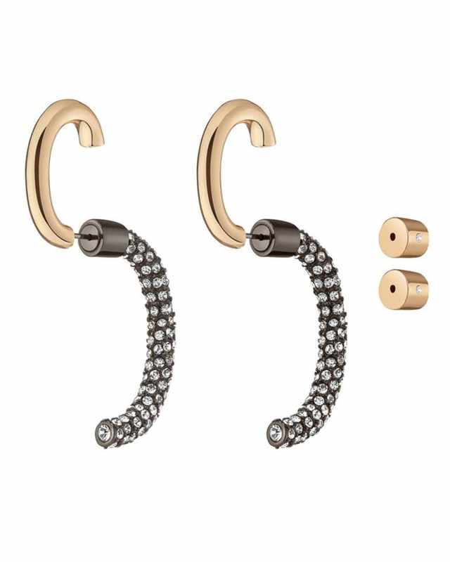 Convertible Pave Luna Earrings, Black/Gold