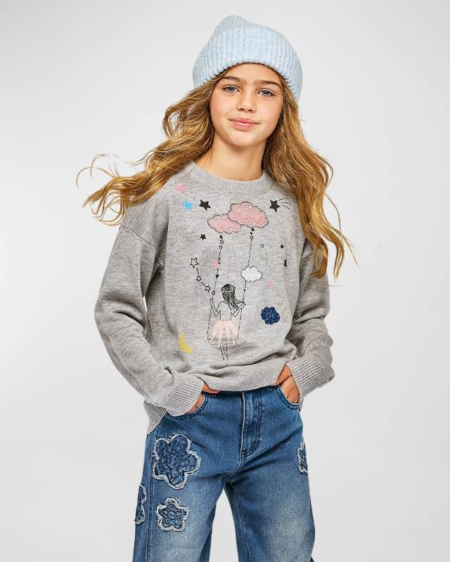Girl's Graphic Relaxed Sweater, Size 4-