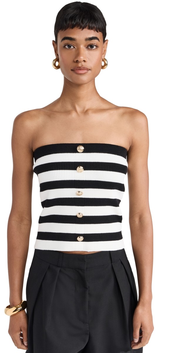 endless rose Striped Strapless Top White/Black