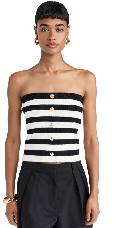 endless rose Striped Strapless Top White/Black