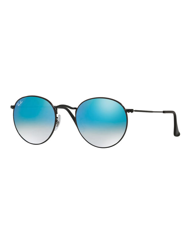 Round Ombre-Mirrored Sunglasses, Black/Blue