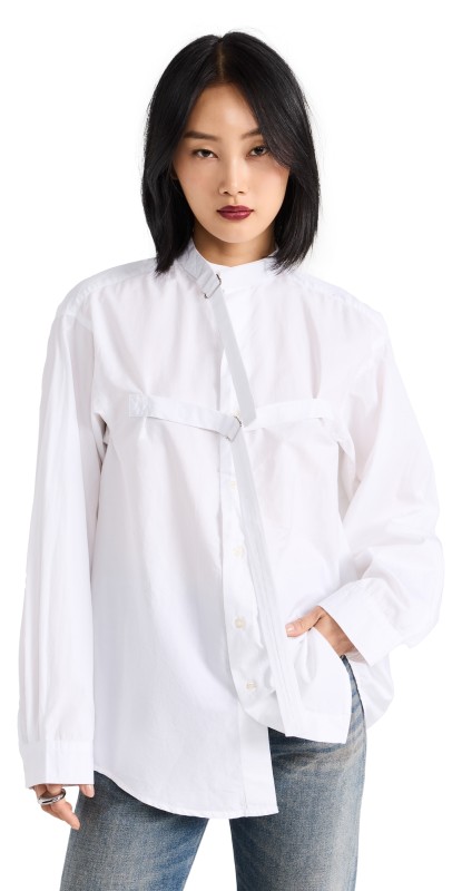 R13eamless Button-Uphirt Withtraps White