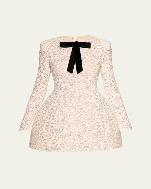 Courtney Blanc Bow-Front Lace Mini Dress