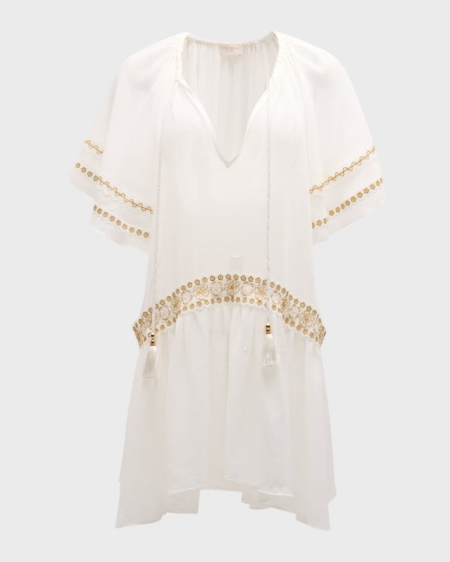 Whitley Tassel-Tie Embellished Mini Coverup Dress