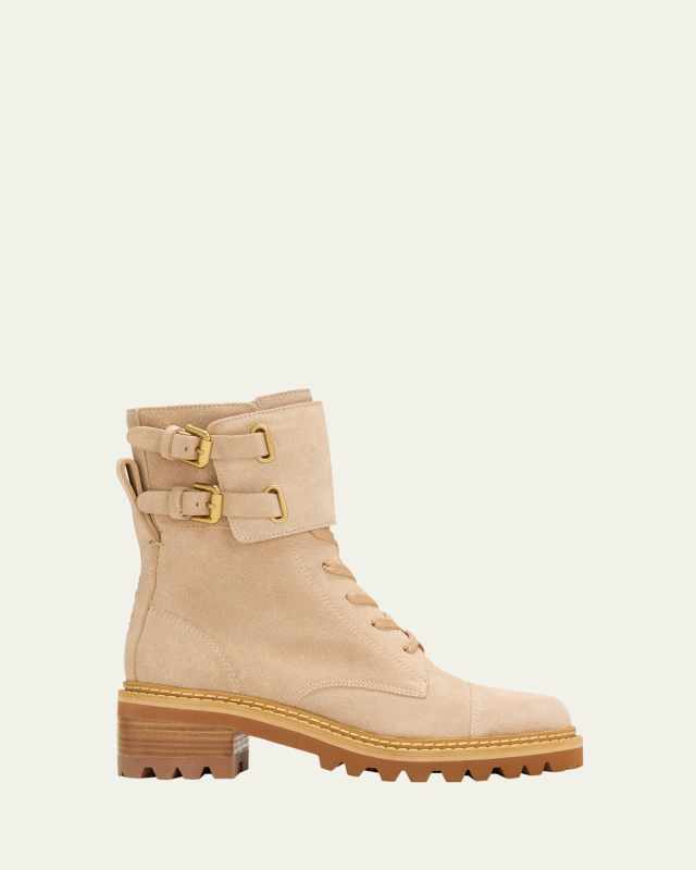 Mallory Suede Buckle-Cuff Combat Boots